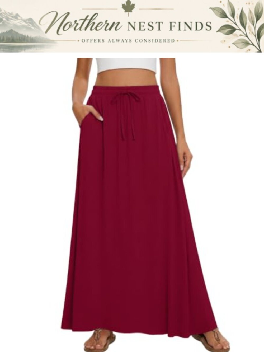 Flowy Maxi Skirt High Waisted Pleated A-Line Long Skirt with Pockets